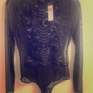 Sheer Long Sleeve BCBG Bodysuit